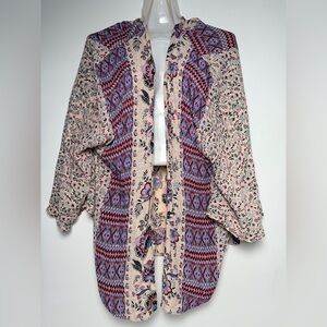 Angie Multicolors Bohemian Open Front Kimono Women size M Floral Hippie Boho
